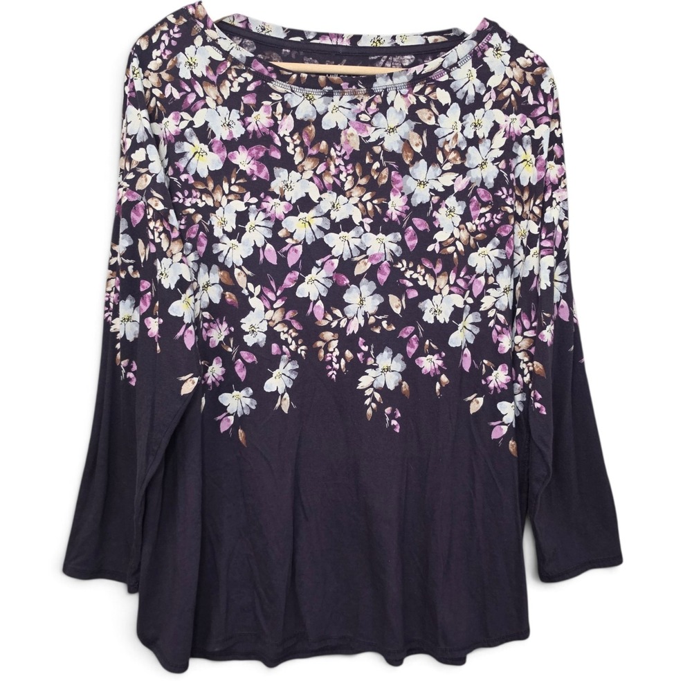 J Jill Womens Top Size XLP Petite Purple Floral Print Fit Relaxed Shirttail Tee